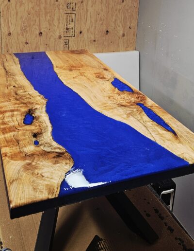 ADHD Wood and blue epoxy table